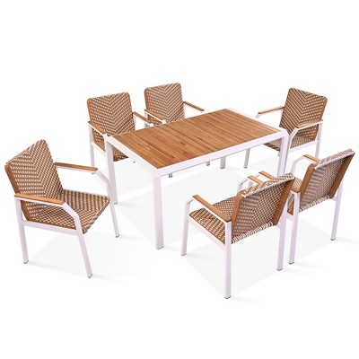 Infurnic Dining Sets, Farmhouse Dining Table Set with Upholstered Chairs, Rectangle Table Set for Dining Room, Kitchen, Brown, 37.75"*32"*12.5"