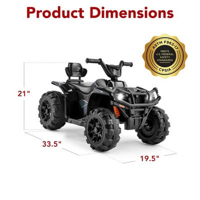 12V Black All-Terrain Kids Ride-On Quad with LED Lights