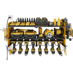 Suchtale Wall-Mounted Power Tool Organizer with Charging Station - Heavy Duty 3-Tier Metal Shelf, 8 Drill Holders & Outlets, Garage Storage - 1 of 4