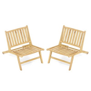 Tangkula 2PCS Teak Wood Outdoor Reclining Chair Natural Mid Century Accent Chair w/ Backrest - 1 of 4