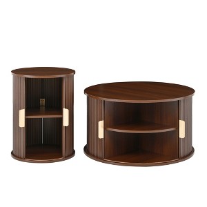 Dexmalle Set of 2 Fluted Round Coffee Table with Sliding Tambour Door - 1 of 4