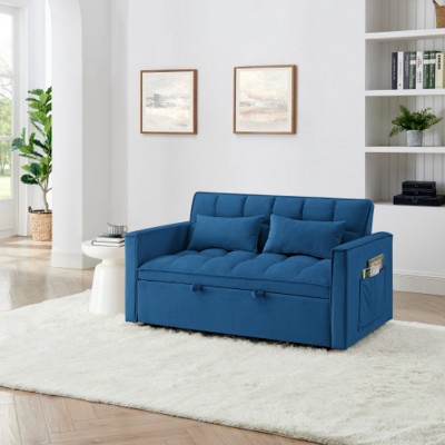 54.33" Modern Convertible Sleeper Sofa Bed with Adjustable Back, Compact Pull-Out Velvet Loveseat for Small Apartments or Offices–The Pop Home