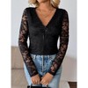 Women's Sexy Sheer Back Lace Deep V-Neck Long Sleeve Top, Elegant Lace Blouse for Party & Date Night - 2 of 4