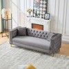 80" Chesterfield Velvet Sofa, 3 Seater Deep Seat with Button Nailhead and Square Arm for Living Room, Bedroom, Office - 3 of 4