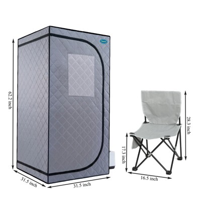 Vynxaria Portable Steam Sauna tent, Personal Home Spa, w/ Steam Generator, Remote Control, Foldable Chair,PVC pipes, with FCC & UL Certification,Grey