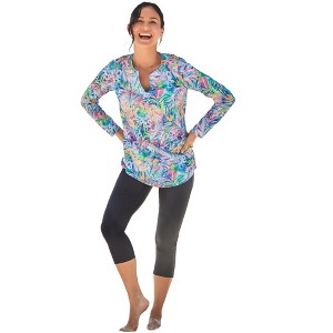 Swim 365 Split-Neck Long Sleeve Swim Tee With Built-In Bra - 1 of 4