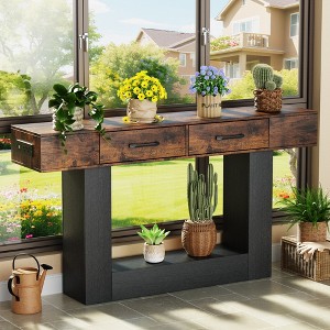 Dolonm 63 inch U-Shaped Console Table 2-Drawer,USB-C Outlet LED Lights,Easy Assembly,for Foyer Living Room Hallway - 1 of 4