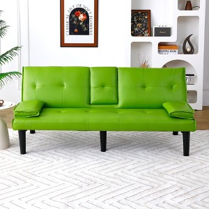 MAYEERTY PVC Multifunctional Two Seat Sofa Bed with Foldable and Cup Holder Design for Living Room Bedroom Green - 1 of 4