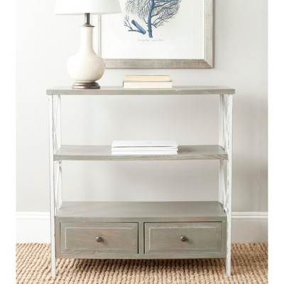 Transitional Ash Grey and White Smoke Metal-Wood Console with Dual Storage
