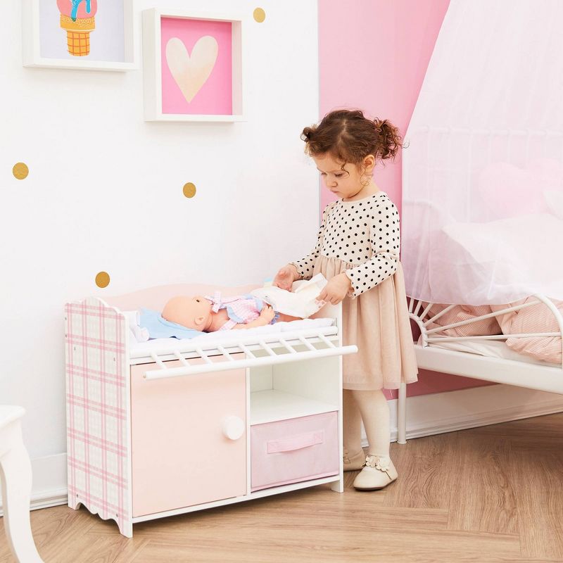 Olivia&#39;s Little World Wooden Baby Doll Crib with Storage Cabinet Pink/White, 3 of 11