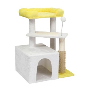 Gulches Yellow White 27 inch Cat Tree Small Cats Condo Sisal Post Board Plush Top Perch Hanging Ball 11 lbs Tower Furniture - 1 of 4