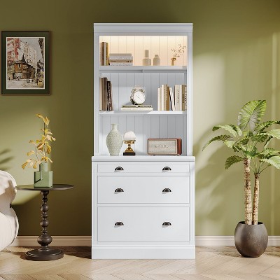 83.4"Tall Bookshelf with LED Lighting, Modern Bookcase with 3 Drawer and Open Shelves,Storage Bookshelf for Living Room,Home Office-Maison Boucle