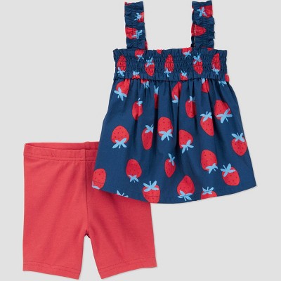 Carter's Just One You® Baby Girls' Strawberries Top & Bottom Set - Blue/Red