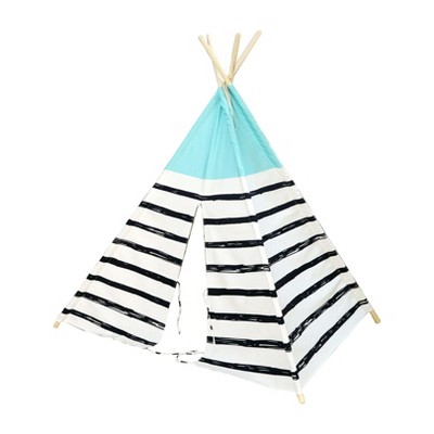 Wonder&Wise 10101077 Blue Top Striped Indoor Childrens Kids Toddler Foldable Canvas Play Tent House Toy for Ages 3 and Up