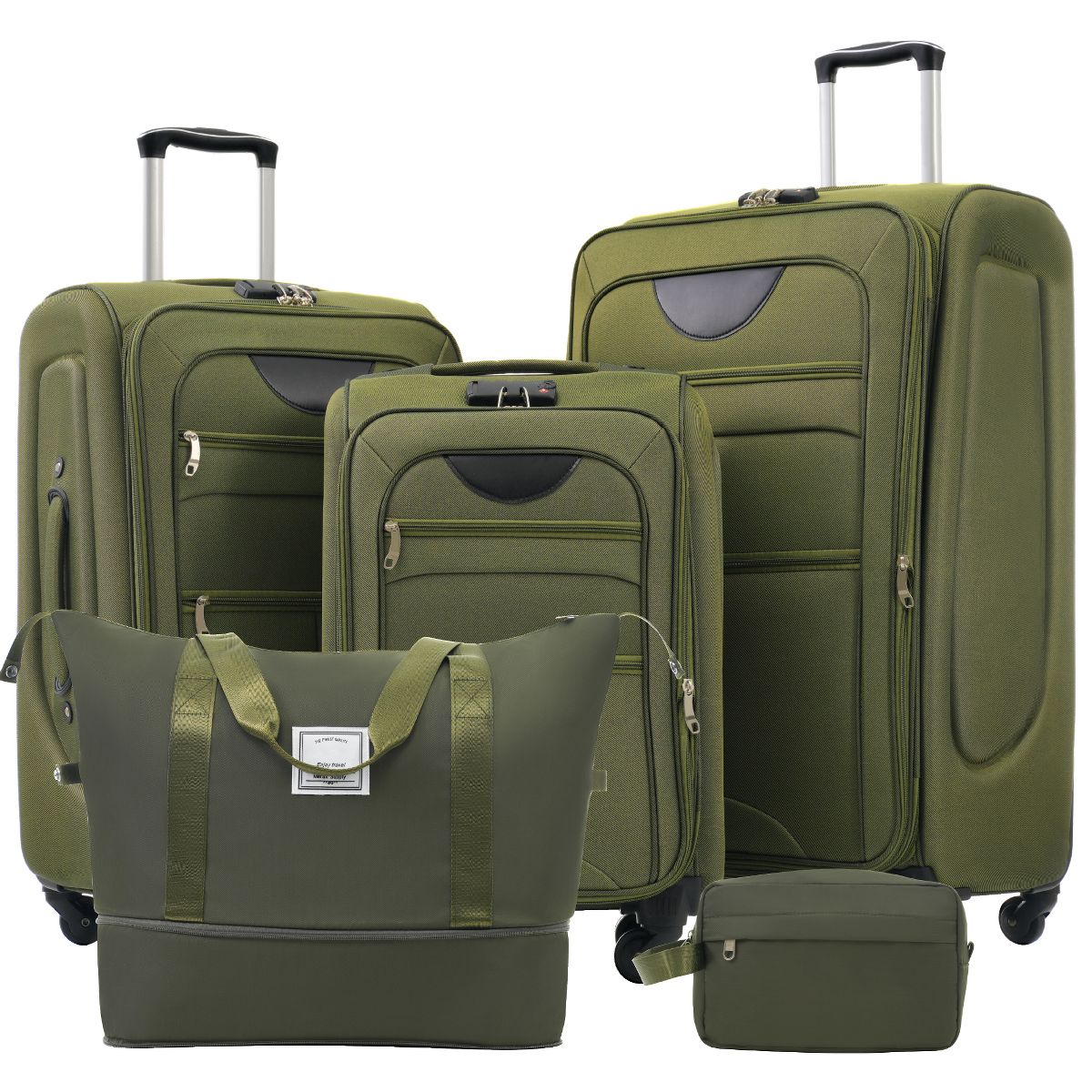 Polibi Luggage Set 5 Piece, a Duffle and Tolietry Bag, 3 Softside Expandable Suitcase Set-22/26/30 Inch