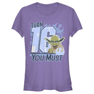 Juniors Womens Star Wars Yoda Turn 16 You Must Rebel Logo Portrait T-Shirt - 1 of 3