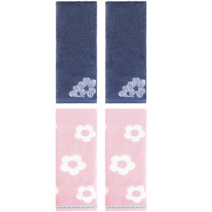 REGALWOVEN 4 Pcs Cute Floral Pattern Cotton Bathroom Soft Absorbent Hand Towel - 1 of 4
