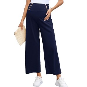 Women's Smocked High Waisted Double Breasted Wide Leg - 1 of 1