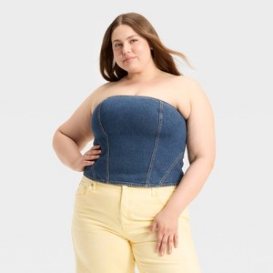 Women's Denim Corset Tube Top - Universal Thread™ - 1 of 3