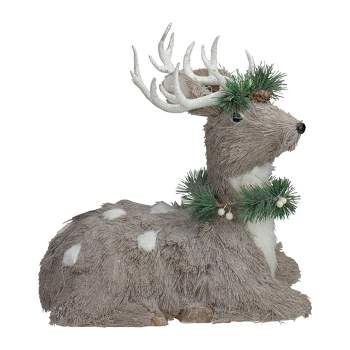 Northlight 14" Gray Sitting Sisal Reindeer with Wreath Christmas Figure