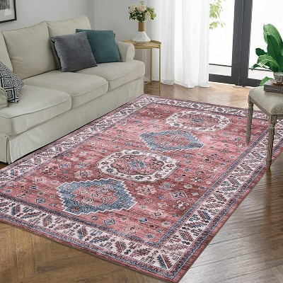 Area Rug for Living Room Bedroom Machine Washable Stain-Resistant Rugs Vintage Carpet Non-Slip Low Pile Distressed Fade-Resistant
