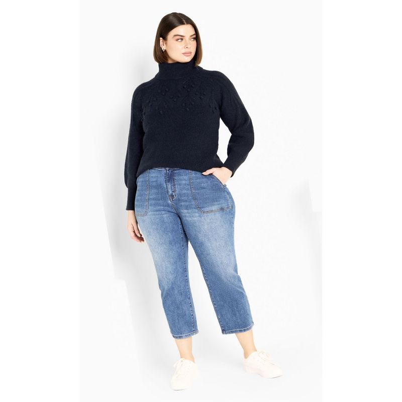 Women's Plus Size Elsa Pom Pom Sweater - navy | AVENUE, 3 of 8