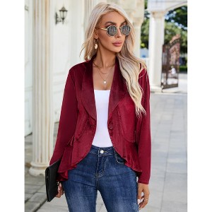 Womens Velvet Blazer Long Sleeve Suit Jackets Open Front Work Office Cardigan Coat - 1 of 4