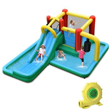 Inflatable Slide Water Park Climbing Bouncer Bounce House w/Tunnel & 735W Blower