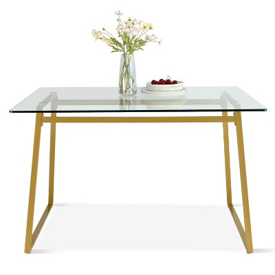 47 Inch Mona Contemporary Tempered Transparent Glass Writing Desk With Metal Base-Maison Boucle