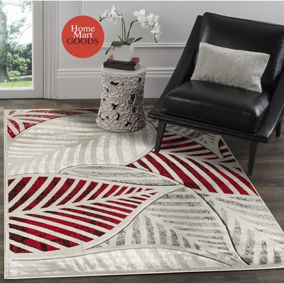 Home Mart Goods Red Silver Grey Leaf Hand-Carved Soft Living Room Area Rug