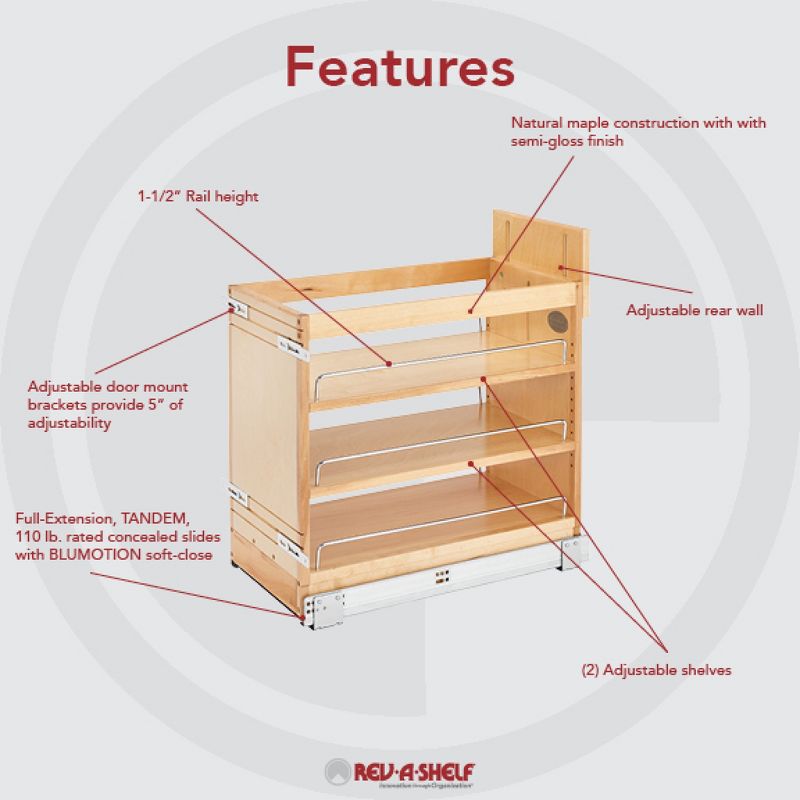 Rev-A-Shelf 448-BDDSC Innovative Door/Drawer Base Soft Close Kitchen Cabinet Storage Organizer, Natural Maple Wood, 3 of 5