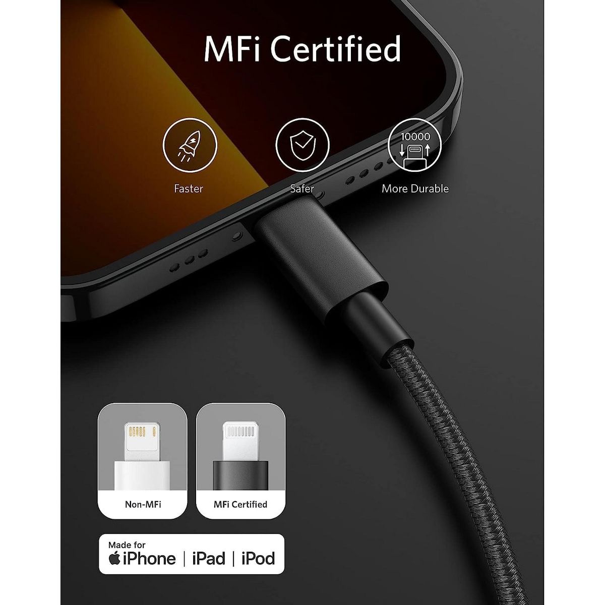 Anker New Nylon USB C to Lightning Cable, MFi-Certified Cord (6 ft, Black) | For iPhone 14 Series and More - thumbnail 7