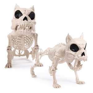 Joyfy 2 PCS 16" Halloween Decoration Dog Puppy Skeleton Full Body Posable for Spooky Scene Decor Halloween Party Favors Haunted House Graveyard Props - 1 of 4