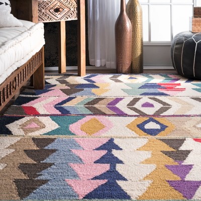 Ofelia Multicolor Hand Tufted Wool Geometric Area Rug, 9' 6" x 13' 6"