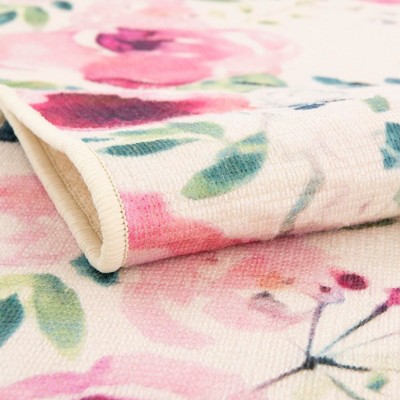 Ivory and Pink Floral Rectangular Outdoor Rug 4' x 6'
