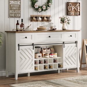 Farmhouse Buffet Cabinet with Storage, Sideboard with 3 Drawer, Reversible Wine Rack and Adjustable Shelf, Coffee Bar for Dining Room, Kitchen - 1 of 4