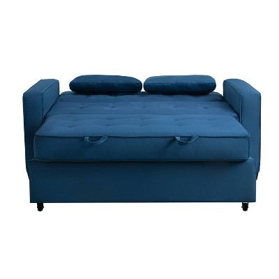 Navy Blue Tufted Microfiber Full Sleeper Loveseat
