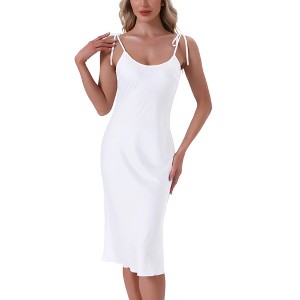 INSPIRE CHIC Women's Satin Nightgown Midi Spaghetti Silky Nighty Chemise Camisole Pajama Dress - 1 of 4