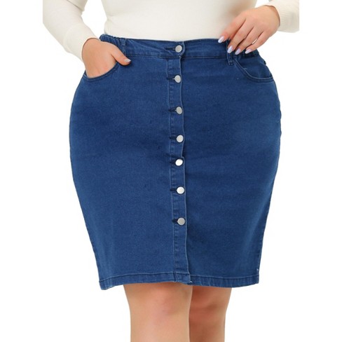 Orinda Plus Size Denim Skirt For Women Casual Pockets Jean Line Skirts : Target