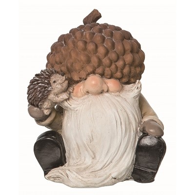 Transpac Resin Brown Harvest Sitting Woodland Gnome Figurine