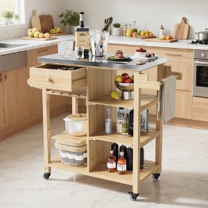 Outdoor Grill Cart, Patio Bar Cart Prep Table with Towel Racks, Open Shelves, Stainless Steel Top, Portable Kitchen Rolling Island for Cooking - 1 of 4