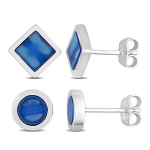 EVERLY JEWELRY | Men's Sterling Silver 1 5/8ct TGW Square and Round Blue Agate Stud Earrings 2-Piece Set - 1 of 4