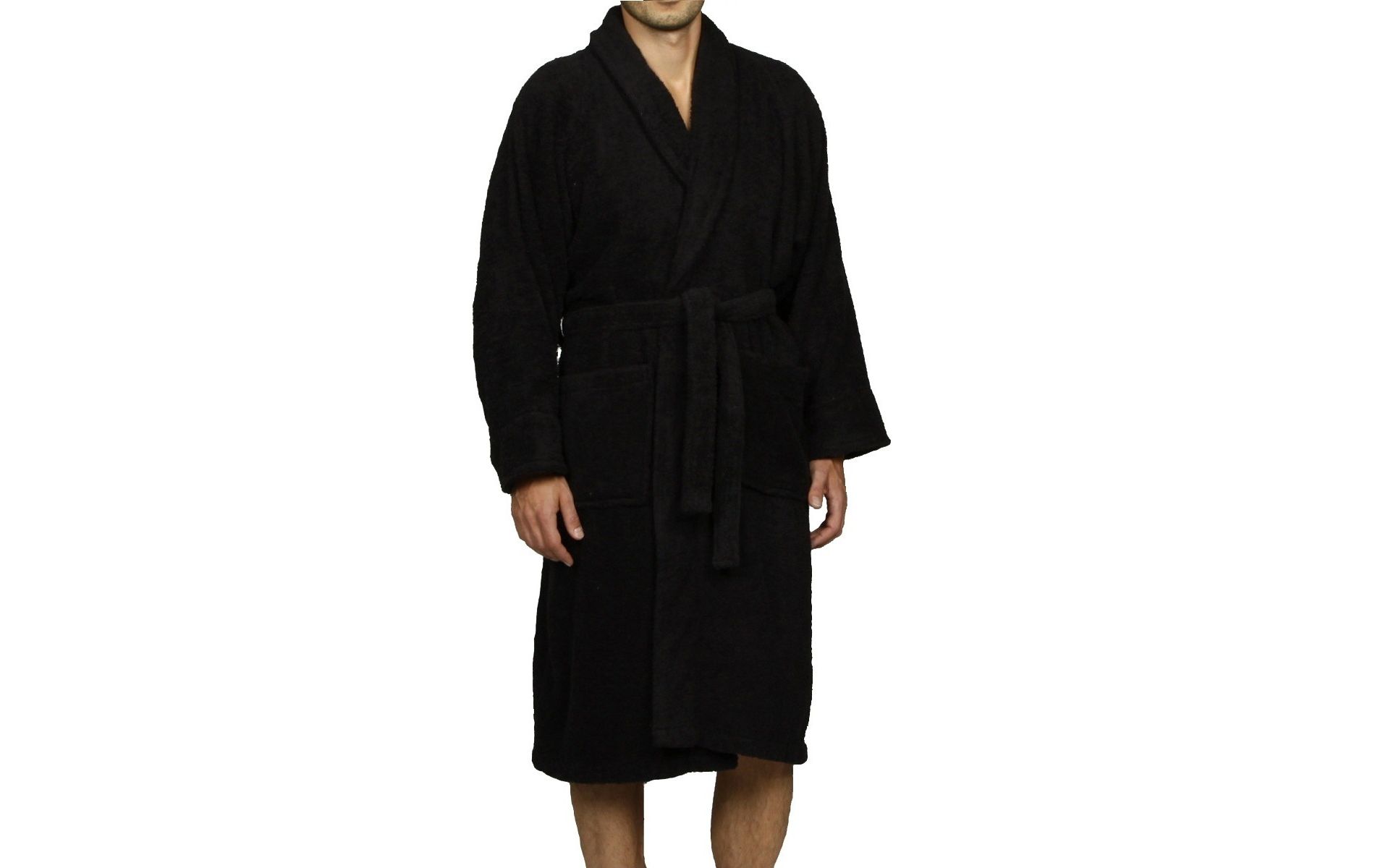 100% Cotton Ultra-Soft Terry Adult Unisex Lightweight Luxury Bathrobe, Extra Large, Black - Blue Nile Mills