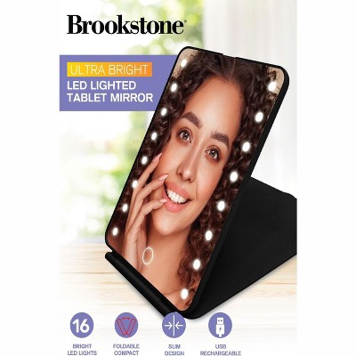 Brookstone Rechargeable And Foldable Tablet Style Mirror Black