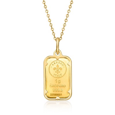 Ross-Simons Italian 24kt Yellow Gold 1-Gram Ingot Pendant Necklace With 14kt Yellow Gold Frame