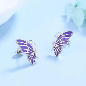 Sterling Silver Violet Butterfly Earring Studs or Necklace - 1 of 3