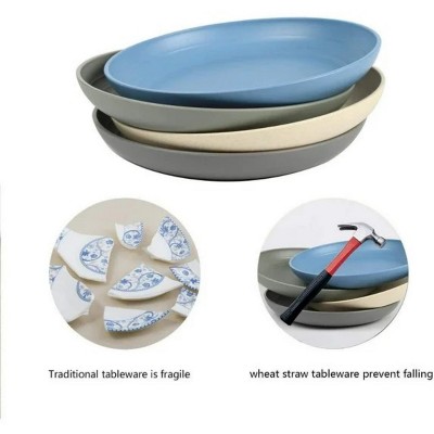 LunaLulinlk 10 inch Wheat Straw Deep Dinner Plates, Plastic Plates Sets Microwave and Dishwasher Safe Blue,Beige,Grey,Green