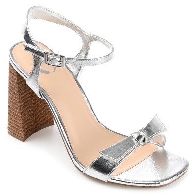 Journee Collection Womens Dianne Tru Comfort Foam Open Square Toe Stacked Heel Sandals Silver 6