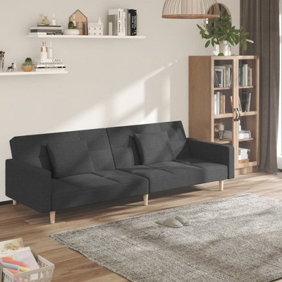 vidaXL 2-Seater Sofa Bed with Two Pillows Dark Gray Fabric