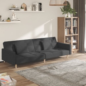 vidaXL 2-Seater Sofa Bed with Two Pillows Dark Gray Fabric - 1 of 4